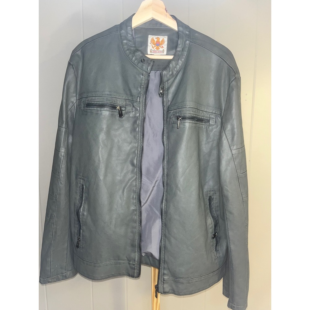 AMERI MODE Mens Faux Leather Motorcycle Jacket Black Moto Racer Style Size XL